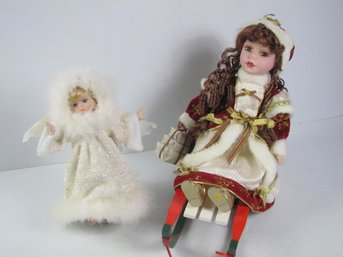 Pretty Porcelain Doll On Sled, Porcelain Angel Music Box Doll- Sings Amazing Grace