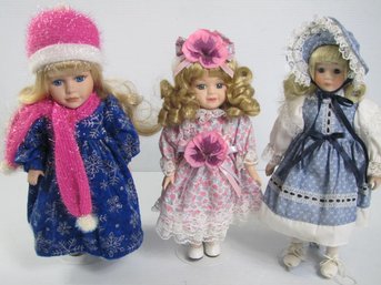 3 Dolls, Porcelain, All About 12 In Tall One Collector's Choice