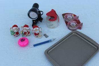 Small Baking Sheet, Reading Light, Tape, Yo-yo, Three Ceramic Nice Ornaments