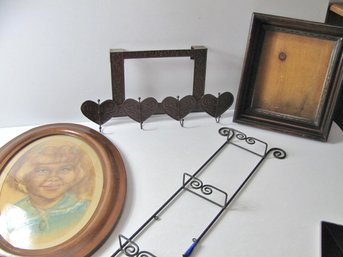 Two Antique Large Frames, Two Metal Wall Hangings For Plates Or Items, Deep Frame Will Hold A 10x12