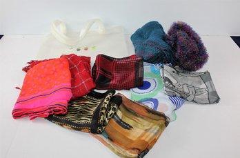 Multiple Scarves And Bag