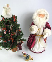 Handcrafted Santa 23 Inch Tall And Lighted Christmas Tree 24 Inch Tall