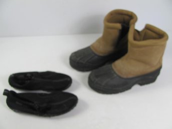 Men's Snow Boots, Size 10 And Women's Speedo Water Shoes Size 7