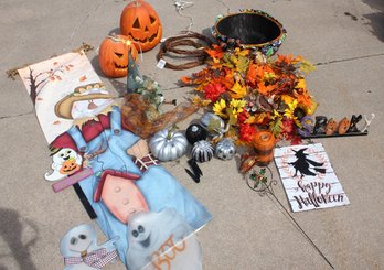 Fall Lot #2- Scarecrow Banner, Lighted Pumpkins, Wreaths, Plaques