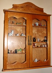 Pretty 15.5 X 21.5 Display Shelf With Doors Full Of Miniatures, Tea Set, Animals, Baby Harmonica, Etc