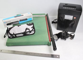 Nice Big Paper Cutter, Small Shredder, 3-hole Punch, Reading Light