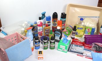 Couple Totes, Bug Spray, Fogger, Cleaners, Few Bulbs