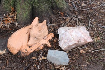 Decorative Yard Deer And Pretty Pink Stone