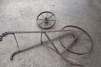 Antique Hand Plow Plus Small Metal Wheel