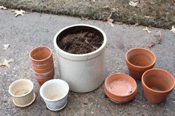 Crock #3 (bad Cracks) Clay Pots And 2 Small Pots