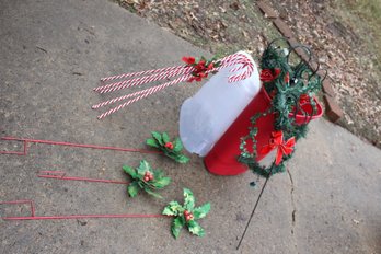 Pretty Christmas Yard Decorations Stored In A Gift Wrap Tote With Broken Latch