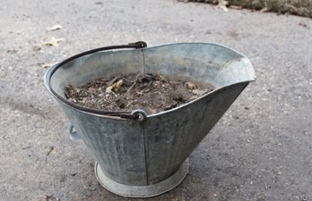 Vintage Galvanized Coal Scuttle With Handle And Spout, Has Drain Holes