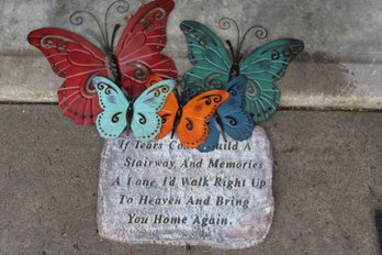 Memorial Stone And Metal Butterflies