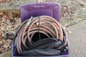 Purple Storage Tote With Lid With Older Hoses