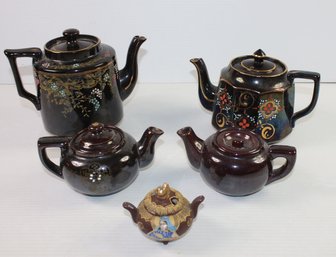 5 Tea Pots, Some Sm Chips, Smallest Was Probably For Incense, 1 Occupied Japan, 1 From England