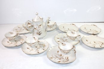 Lefton China Snack Sets - Tea Pot, 9 Plates And 6 Cups - Hand Painted