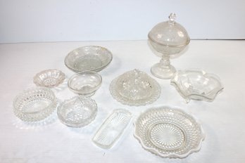Pretty Clear Glass Pieces-one Appears To Be Fenton Opalescent Dish, Footed Candy Dish, Most Vintage