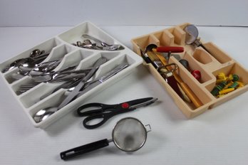 Misc Flatware And Some Misc Cooking Items Plus Organizers