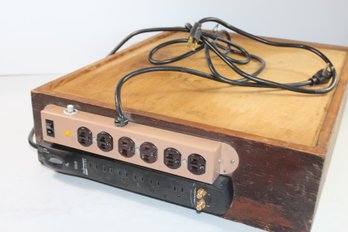 Wood Box W/2 Nice Power Strips. One Has Cable Connection