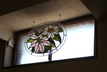 Beveled 3' X 2' Mirror W/ Floral Stained Glass Piece 12 X 16