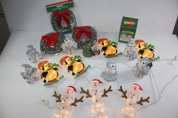 Christmas-two Lighted Pathways Sets, Wreaths, Snowman, All Have Boxes