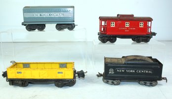 4 All Metal O Scale Train Cars, Two Lionel,  1 Marklin, One Unknown