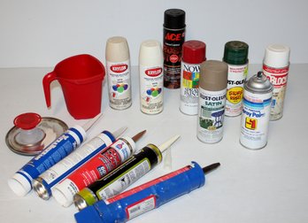 Spray Paint And Gun W/misc Tubes Of Sealants And Adhesives