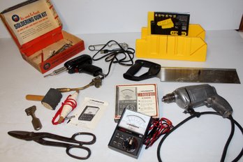 Misc Tools, Soldering Iron, Miter Box, Drill, Multi-tester, Tin Snips