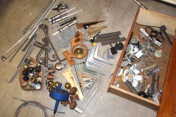 Metal Junk Drawer-shelving Hardware, Sewer Snakes, Vintage Metal Rails, Rollers For Furniture, Etc