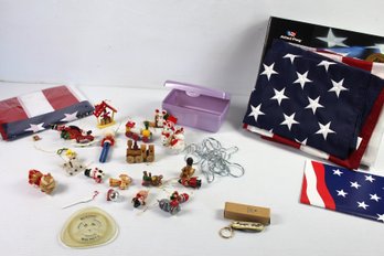2 - 3x5 American Flags, Christmas Ornaments, Avon Knife, Boeing Coaster