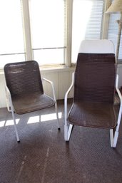 2 Metal Framed Chairs, Some Wear And Rust, One Is A Rocker