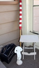 Magazine Rack (corners Chewed) Folding Plastic Table, Concrete Boy (reglued), Nice Flag On Pole