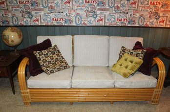 MCM Rattan Couch With Vinyl Seats And Spring Base 70 X 30
