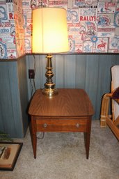 MCM Lane End Table With Brass Lamp, Table Has Drawer 22 X 26 X 18 In Tall