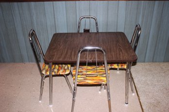 Vintage Child's Table With Four Vinyl Covered Chrome Chairs, Great Shape