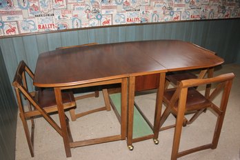 Vintage Art Deco Wood Table Folds Down To A Small Size 34x12 Extended 63x34 - See Description