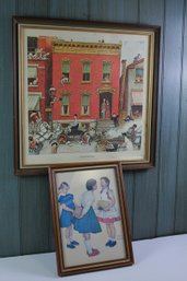 2  Norman Rockwell Prints-the Street Was Never The Same 22.5 X 10.5 Tall  Missing Tooth 11.5 X 15.5