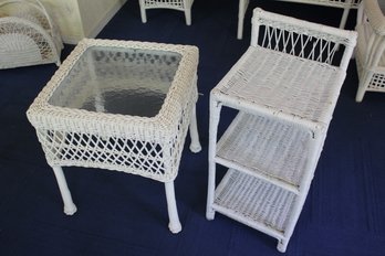 Plastic Wicker Style End Table With Plexiglass Style Top 17x17,  Three Shelf Plant Stand 12 X 12 X 19 In Tall