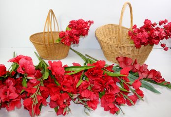 Two Baskets With Silk Flower Stems
