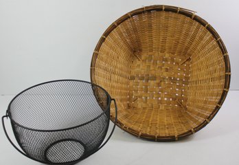 Two Baskets, One Metal And Large Unique Weaved