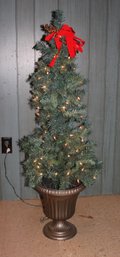 Lighted Christmas Tree And Plastic Pot
