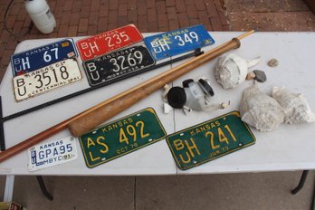 License Plates, Water Turn Off Tool, Cue, Bat, Shells