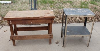 2 Work Benches, 1 Metal, 1 Wooden