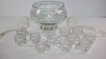 Glass Punch Bowl With Fruit Pattern, 12 Cups, Plastic Ladle