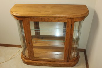 Small Solid Wood Lighted Curio With Two Shelves 32-in Wide X11 X29-in Tall