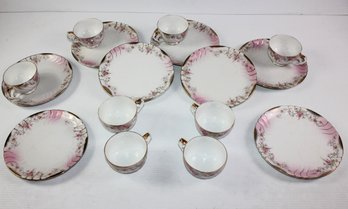 Lefton China Heirloom Rose, Eight Snack Plates And Eight Cups