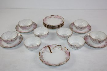 Lefton China-  8 Saucers With Eight Small Bowls 3.5 In D, Finger Loop Plate 6-in D, All Heirloom Rose Pattern