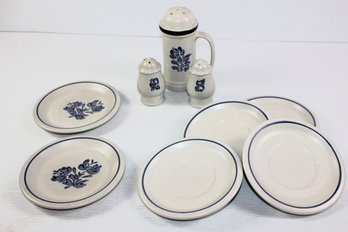 Looks Like Yorktown But Has No Markings  -salt And Pepper, Large Shaker, 4-in Saucers, Two Dessert Plates