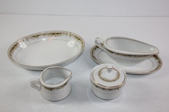 Signature Collection Queen Anne China-gravy Boat, Sugar And Creamer, Small Platter, Oval Bowl 10.5x8