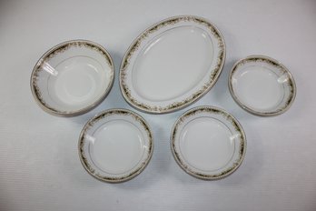 Signature Collection Queen Anne China-large Platter, 14-in Wide, Large Bowl, Three Soup Type Bowls 7.5 In